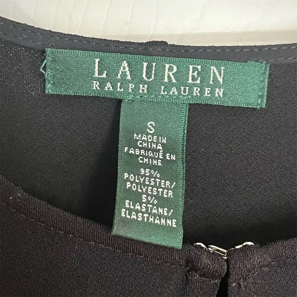 Lauren Ralph Lauren Women's Black Keyhole Peplum Blouse Size S